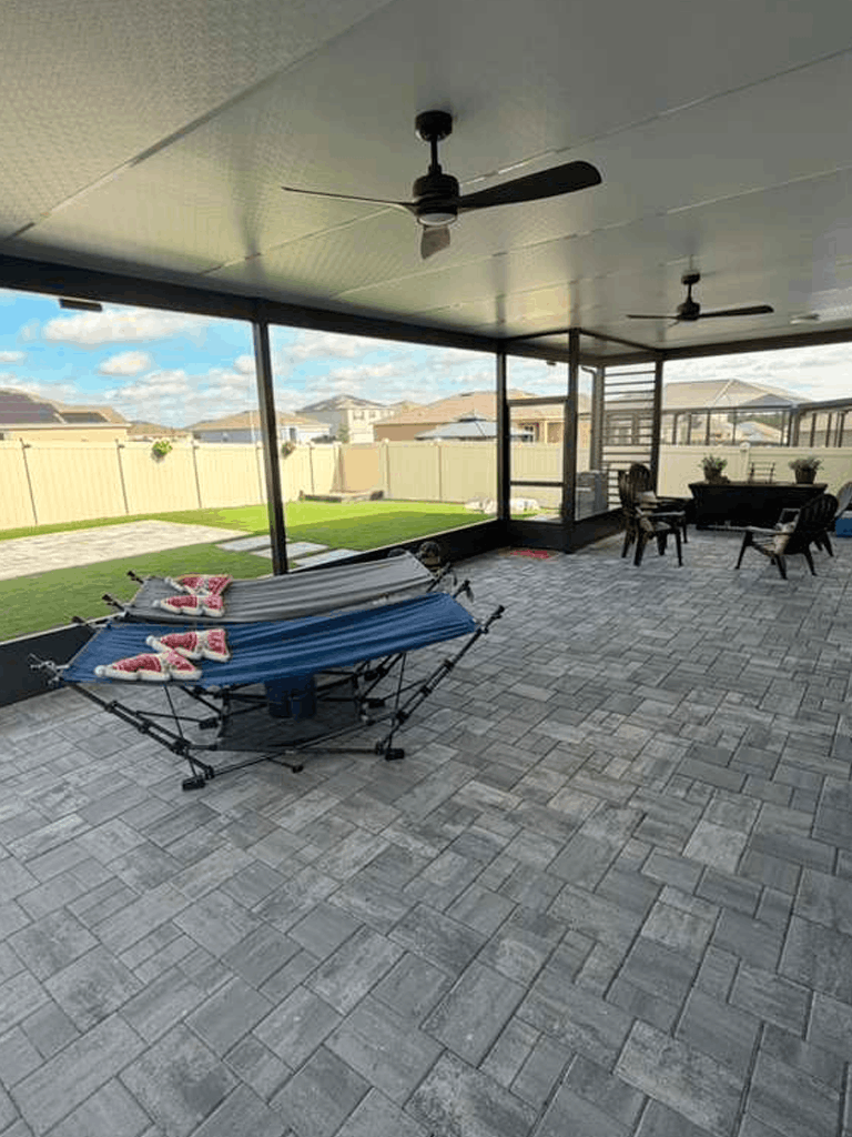 Covered patio with pavers and furniture Orlando