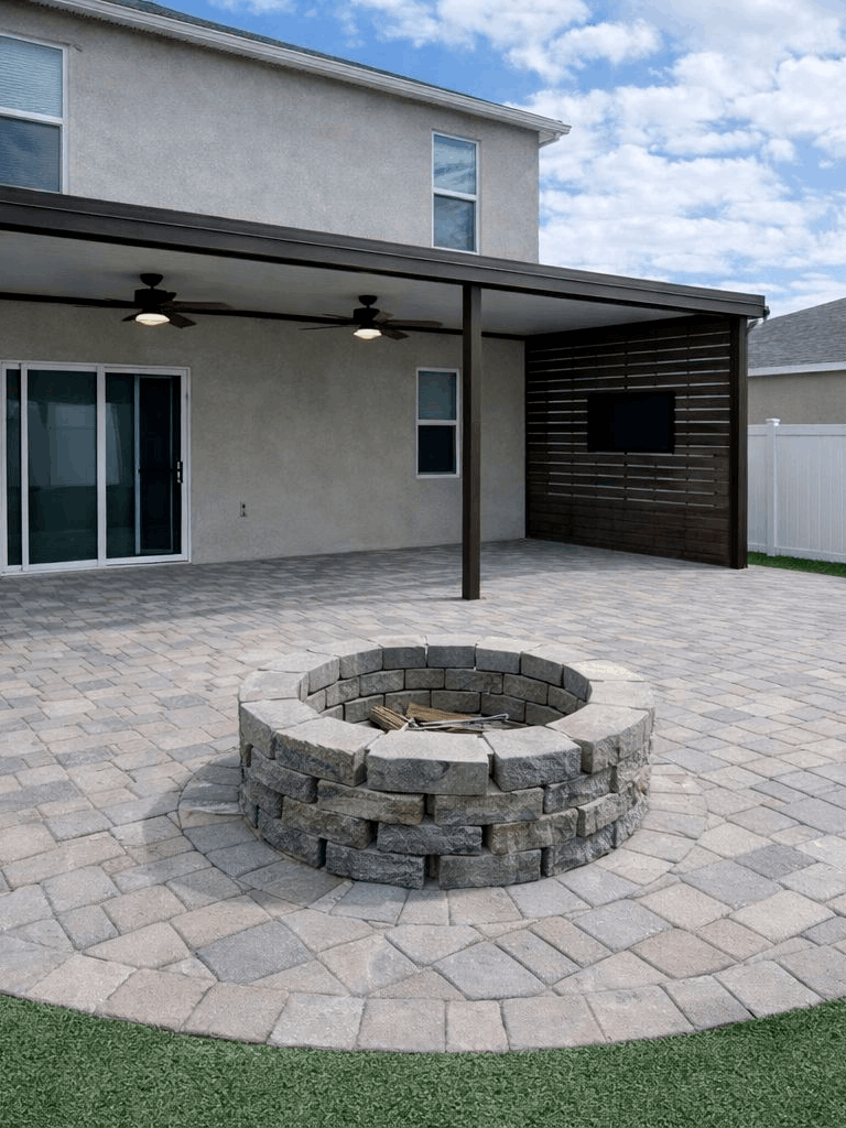 Backyard pavers patio with fire pit Orlando FL